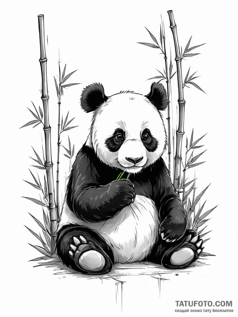 Tattoo sketch, pensive panda, data bamboo, a... - эскиз тату (№1752444438_0, 13.07.2025 22:07) — Tatufoto.com