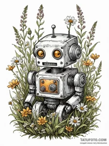 Tattoo sketch, forgotten robot toy, a small,... - эскиз тату (№1752444607_0, 13.07.2025 22:10) — Tatufoto.com