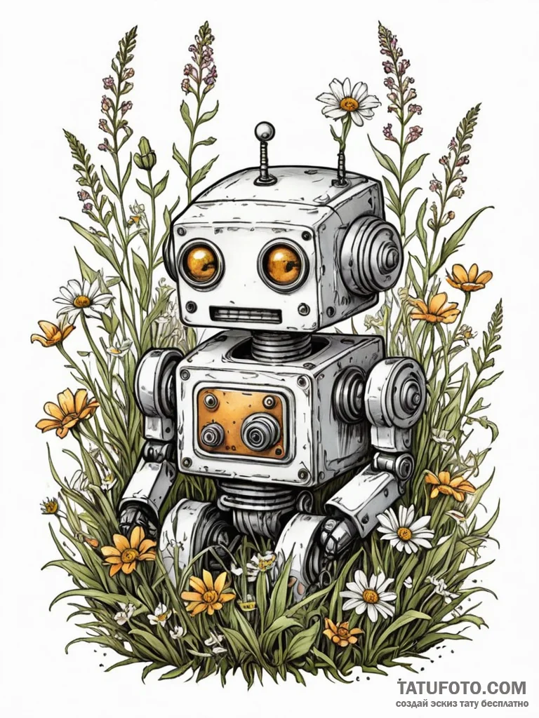 Tattoo sketch, forgotten robot toy, a small,… — эскиз тату (№1752444607_0, 13.07.2025 22:10) — Tatufoto.com