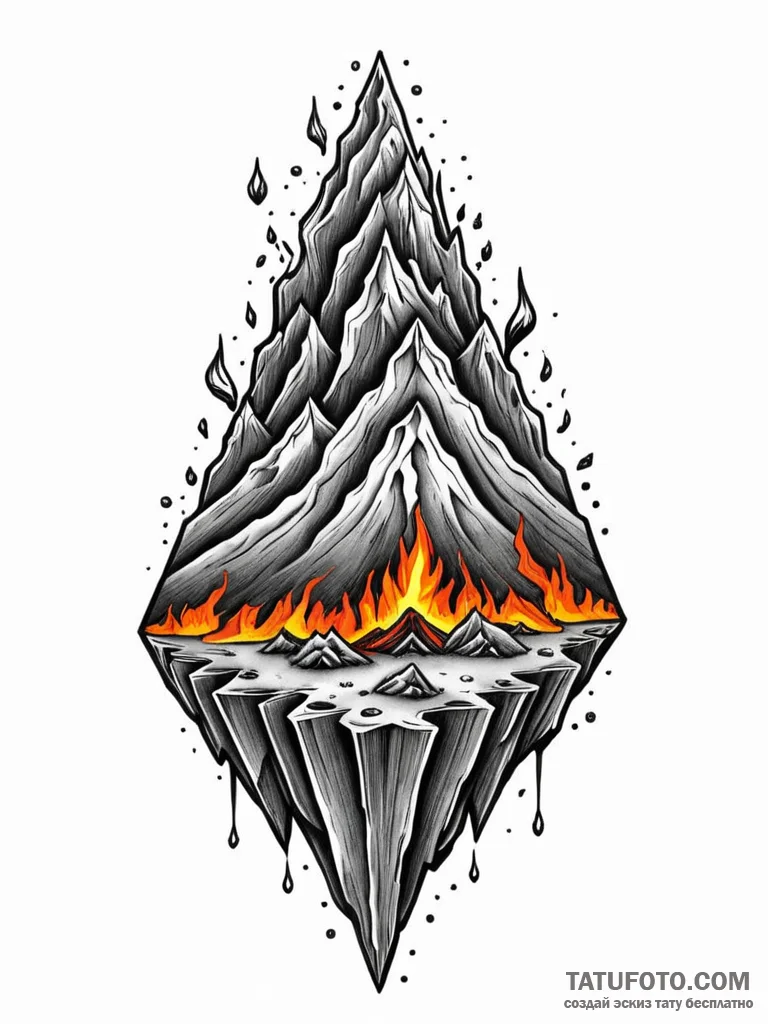 Tattoo sketch, volcanic vent, gemstone growth... - эскиз тату (№1752445113_0, 13.07.2025 22:18) — Tatufoto.com