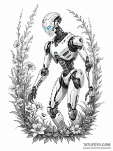 Tattoo sketch, cyber-gardener: a figure with... - эскиз тату (№1752445872_0, 13.07.2025 22:31) — Tatufoto.com