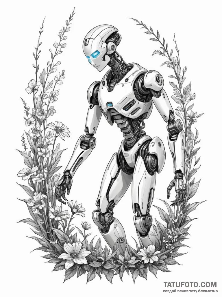 Tattoo sketch, cyber-gardener: a figure with… — эскиз тату (№1752445872_0, 13.07.2025 22:31) — Tatufoto.com