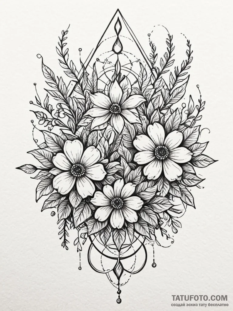 Tattoo sketch, quantum flower bed, a garden b... - эскиз тату (№1752446702_0, 13.07.2025 22:45) — Tatufoto.com