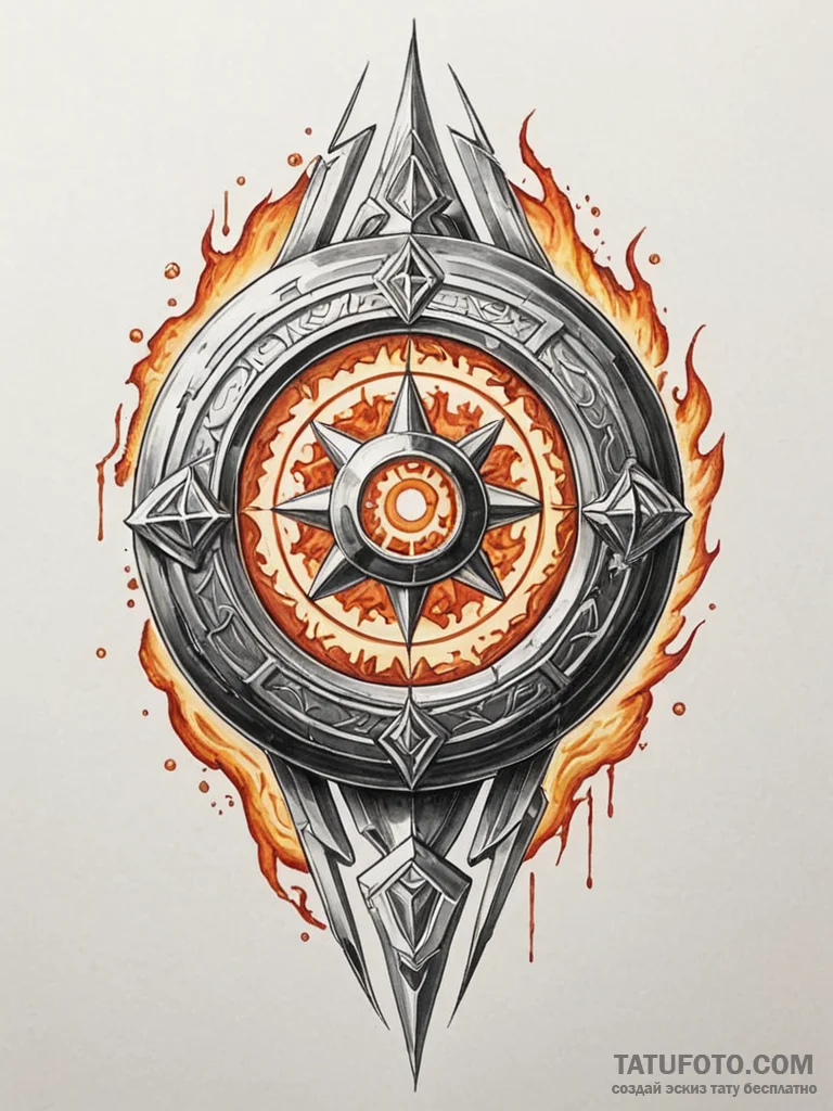 Tattoo sketch, fire-forged data core, a glowi... - эскиз тату (№1752447123_0, 13.07.2025 22:52) — Tatufoto.com