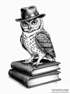Tattoo sketch, detective owl's study, a wise... - эскиз тату (№1752447542_0, 13.07.2025 22:59) — Tatufoto.com