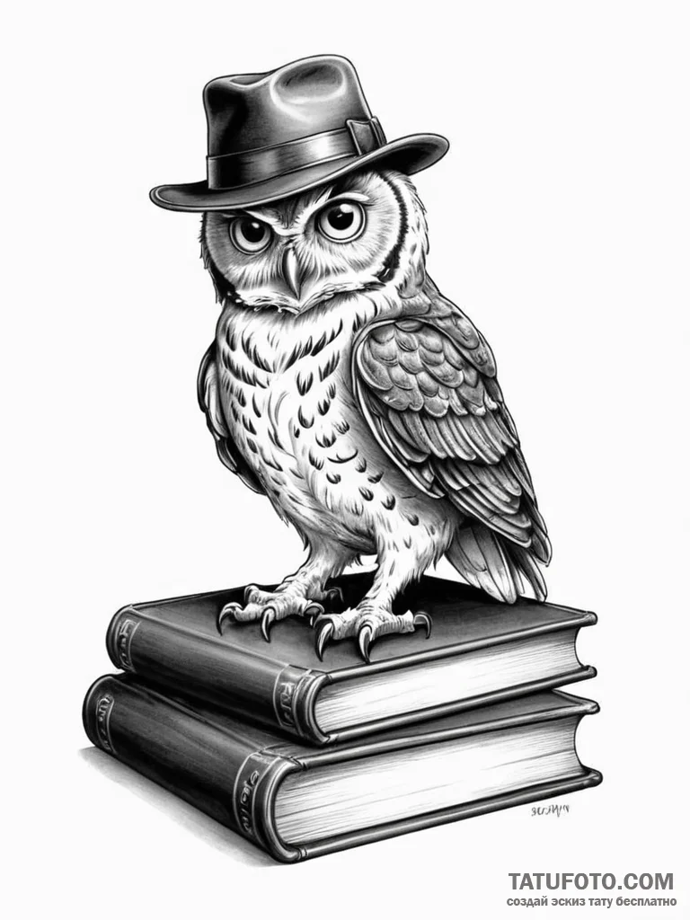 Tattoo sketch, detective owl's study, a wise... - эскиз тату (№1752447542_0, 13.07.2025 22:59) — Tatufoto.com