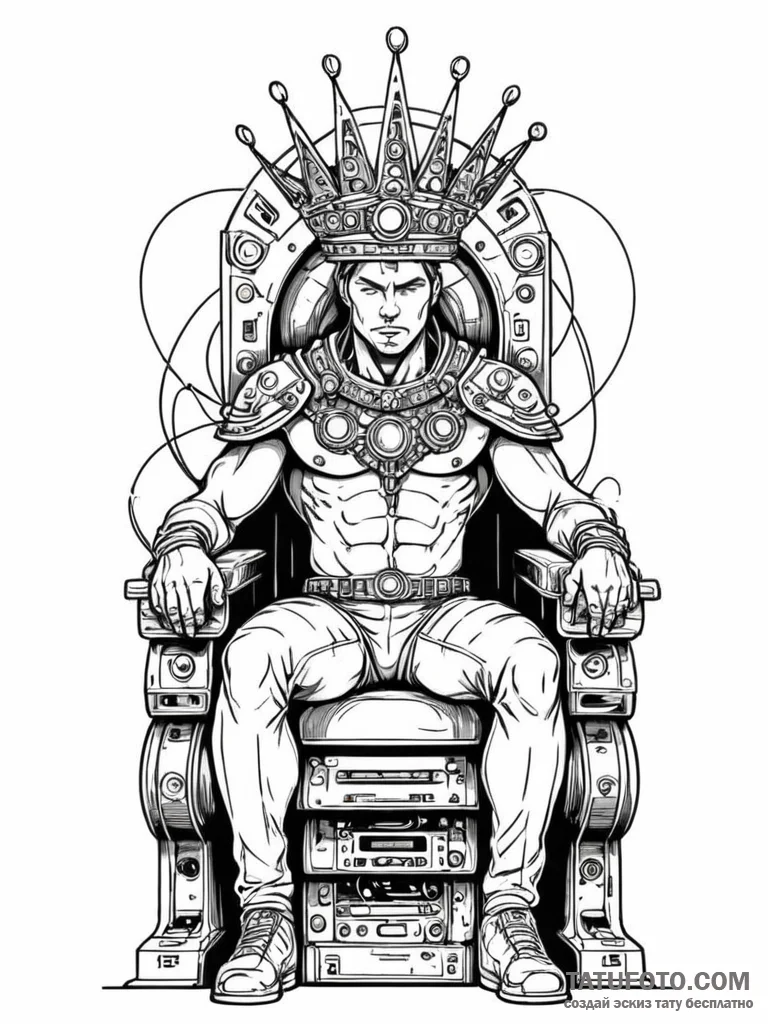 Tattoo sketch, king of bytes, a stylized huma... - эскиз тату (№1752447625_0, 13.07.2025 23:00) — Tatufoto.com