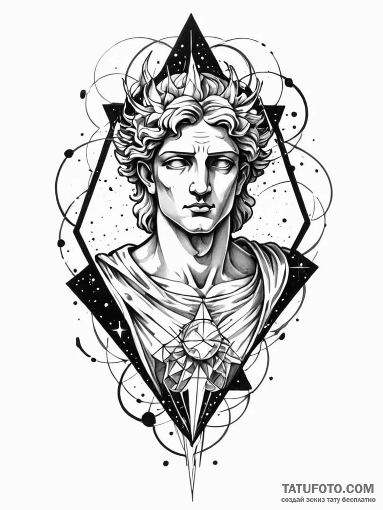 Tattoo sketch, deconstructed deity, a classic... - эскиз тату (№1752447710_0, 13.07.2025 23:01) — Tatufoto.com