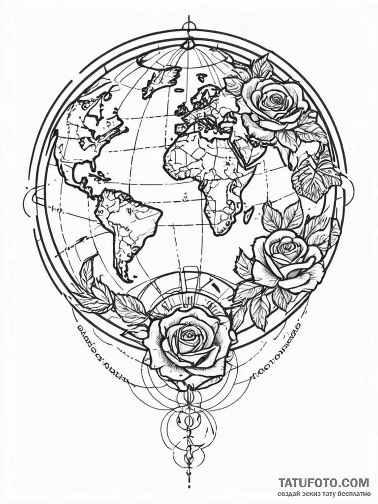 Tattoo sketch, universal algorithm globe, a s... - эскиз тату (№1752448044_0, 13.07.2025 23:07) — Tatufoto.com