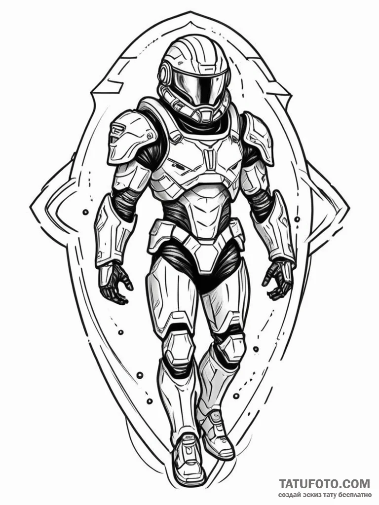 Tattoo sketch, andromeda in futuristic combat... - эскиз тату (№1752448463_0, 13.07.2025 23:14) — Tatufoto.com