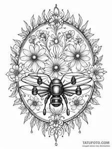 Tattoo sketch, organic drone swarm bloom, a d... - эскиз тату (№1752448631_0, 13.07.2025 23:17) — Tatufoto.com