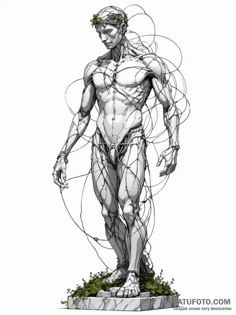 Tattoo sketch, living statue, overgrown with... - эскиз тату (№1752448715_0, 13.07.2025 23:18) — Tatufoto.com