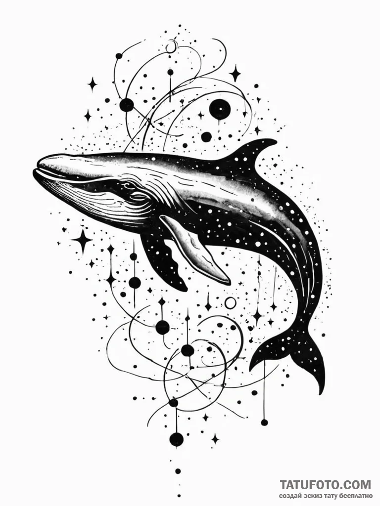 Tattoo sketch, space whale, constellation ski... - эскиз тату (№1752448798_0, 13.07.2025 23:19) — Tatufoto.com