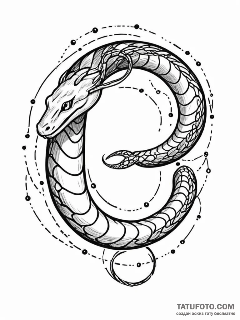 Tattoo sketch, ouroboros of infinite data, an... - эскиз тату (№1752448967_0, 13.07.2025 23:22) — Tatufoto.com