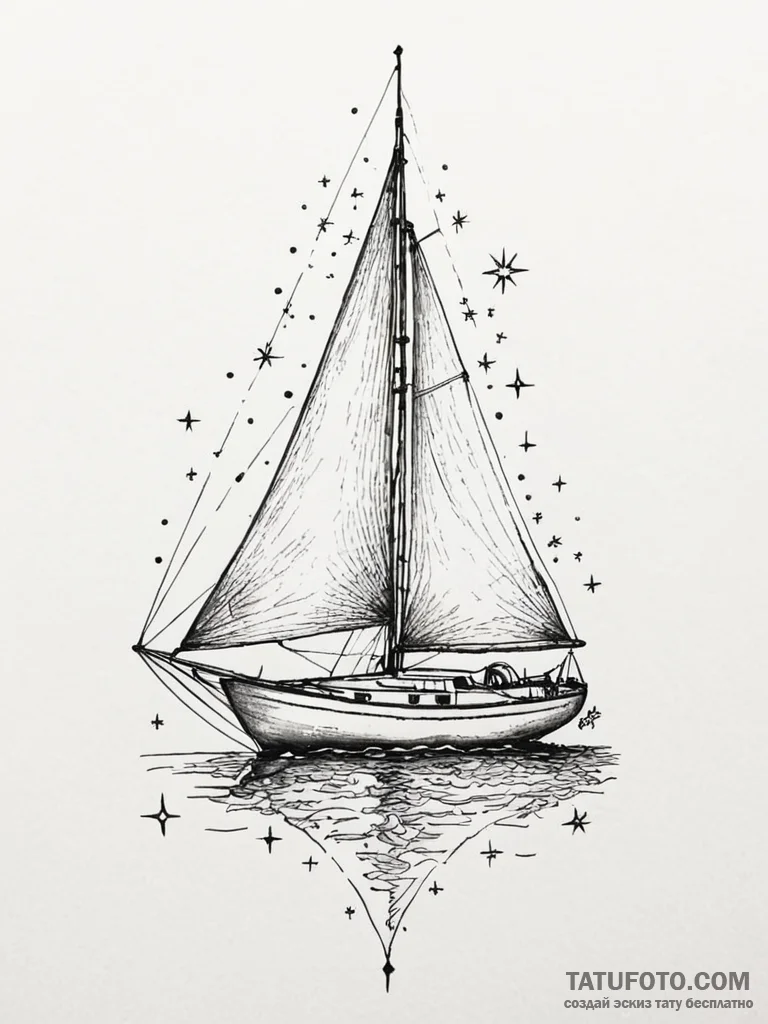 Tattoo sketch, journey by starlight, a small,... - эскиз тату (№1752449550_0, 13.07.2025 23:32) — Tatufoto.com