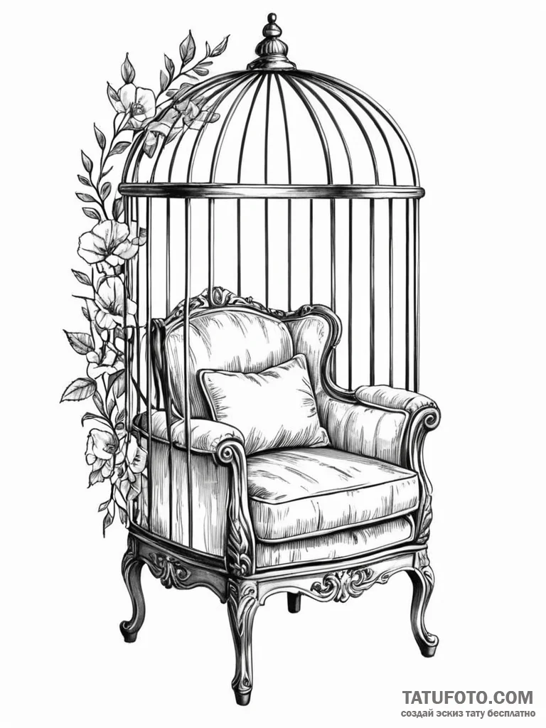 Tattoo sketch, comfort zone cage: a delicate,... - эскиз тату (№1752449970_0, 13.07.2025 23:39) — Tatufoto.com
