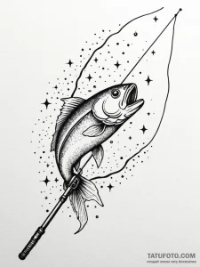 Tattoo sketch, futuristic fishing rod, a slee... - эскиз тату (№1752450723_0, 13.07.2025 23:52) — Tatufoto.com