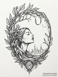 Tattoo sketch, young sprout, yawning portal,... - эскиз тату (№1752450809_0, 13.07.2025 23:53) — Tatufoto.com