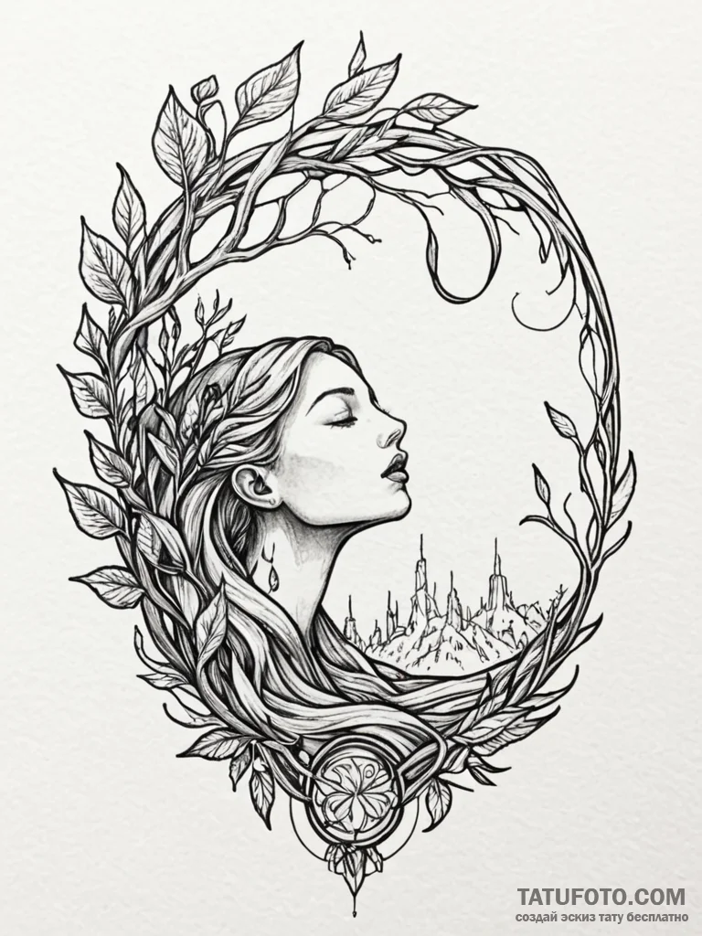 Tattoo sketch, young sprout, yawning portal,... - эскиз тату (№1752450809_0, 13.07.2025 23:53) — Tatufoto.com