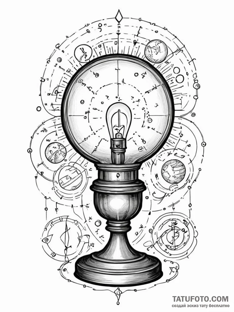 Tattoo sketch, silent scholar’s lamp, hologra… — эскиз тату (№1752450894_0, 13.07.2025 23:54) — Tatufoto.com