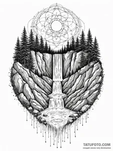 Tattoo sketch, data stream waterfall, a majes... - эскиз тату (№1752450978_0, 13.07.2025 23:56) — Tatufoto.com