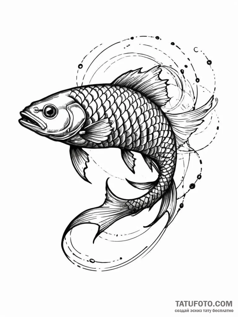 Tattoo sketch, jumping fish, cybernetic scale... - эскиз тату (№1752451315_0, 14.07.2025 00:01) — Tatufoto.com