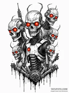 Tattoo sketch, zombie robot uprising (digital... - эскиз тату (№1752451482_0, 14.07.2025 00:04) — Tatufoto.com
