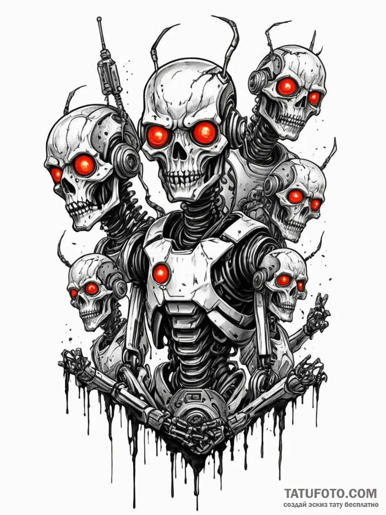 Tattoo sketch, zombie robot uprising (digital... - эскиз тату (№1752451482_0, 14.07.2025 00:04) — Tatufoto.com