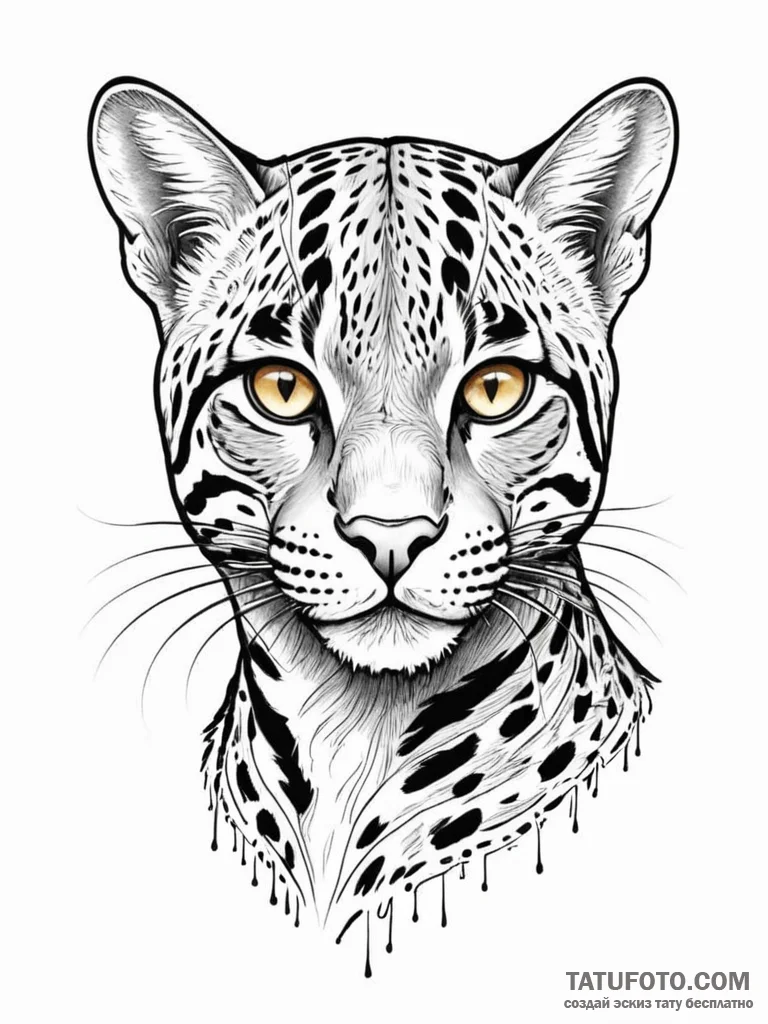 Tattoo sketch, ocelot's digital spots, a slee... - эскиз тату (№1752451985_0, 14.07.2025 00:13) — Tatufoto.com