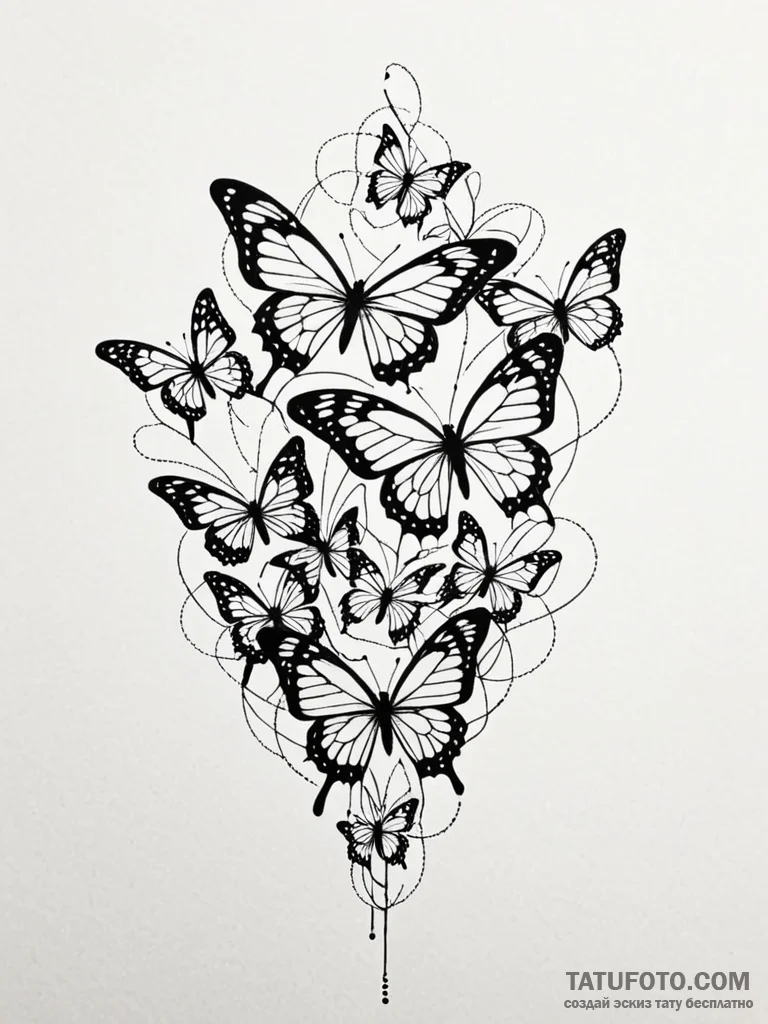 Tattoo sketch, numbered butterfly migration,... - эскиз тату (№1752452151_0, 14.07.2025 00:15) — Tatufoto.com