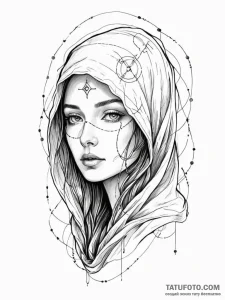 Tattoo sketch, veiled oracle, digital whisper... - эскиз тату (№1752452318_0, 14.07.2025 00:18) — Tatufoto.com