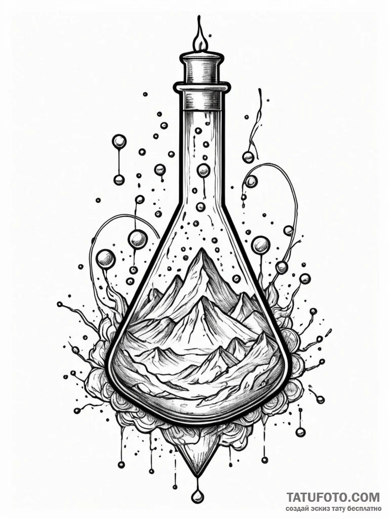 Tattoo sketch, volatile alchemy flask (digita... - эскиз тату (№1752452569_0, 14.07.2025 00:22) — Tatufoto.com