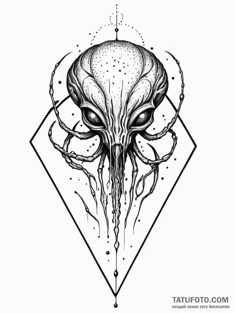Tattoo sketch, xenobiotic seed pod, blooming… — эскиз тату (№1752452738_0, 14.07.2025 00:25) — Tatufoto.com