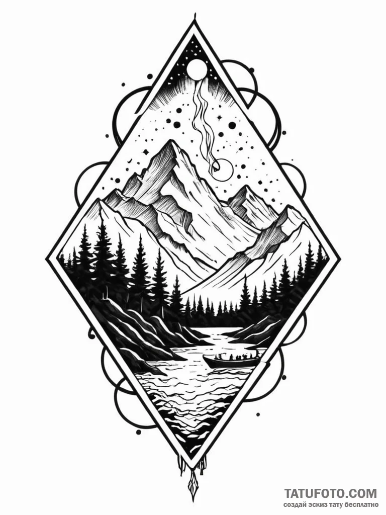 Tattoo sketch, aurora borealis merging with a... - эскиз тату (№1752453240_0, 14.07.2025 00:34) — Tatufoto.com