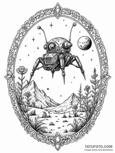 Tattoo sketch, lunar lander, alien bloom, a s... - эскиз тату (№1752453490_0, 14.07.2025 00:38) — Tatufoto.com