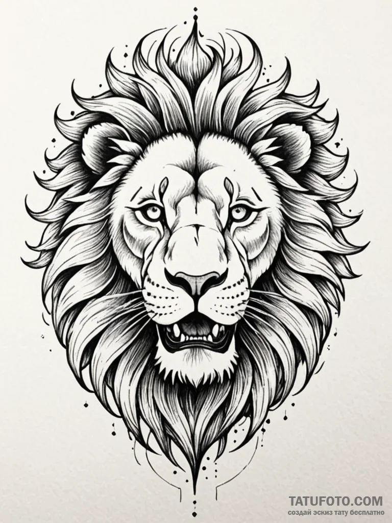 Tattoo sketch, lion’s roar, soundwave symmetr… — эскиз тату (№1752453657_0, 14.07.2025 00:40) — Tatufoto.com