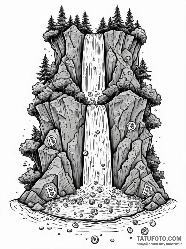 Tattoo sketch, cascading cryptocurrencies: a… — эскиз тату (№1752453742_0, 14.07.2025 00:42) — Tatufoto.com