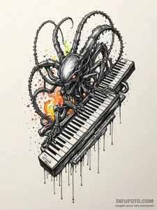 Tattoo sketch, xenomorphic xylophone harmony,... - эскиз тату (№1752454242_0, 14.07.2025 00:50) — Tatufoto.com
