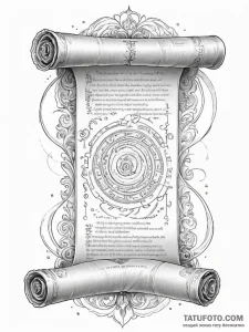 Tattoo sketch, unfurling wisdom scroll (holog... - эскиз тату (№1752454410_0, 14.07.2025 00:53) — Tatufoto.com