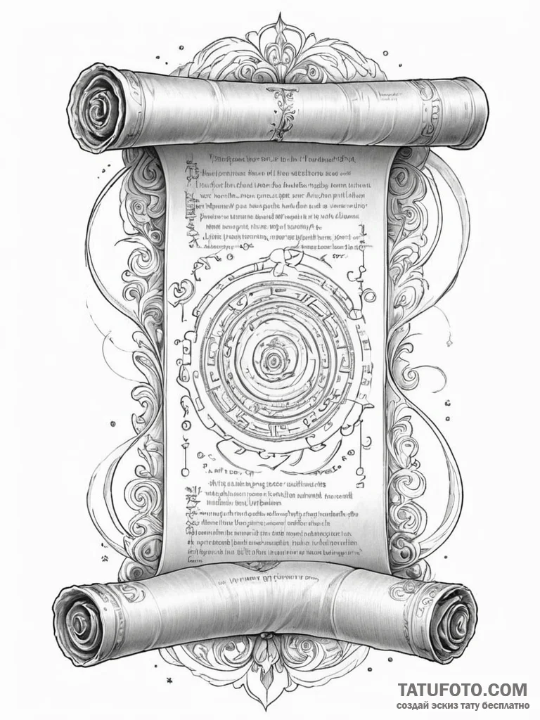 Tattoo sketch, unfurling wisdom scroll (holog... - эскиз тату (№1752454410_0, 14.07.2025 00:53) — Tatufoto.com