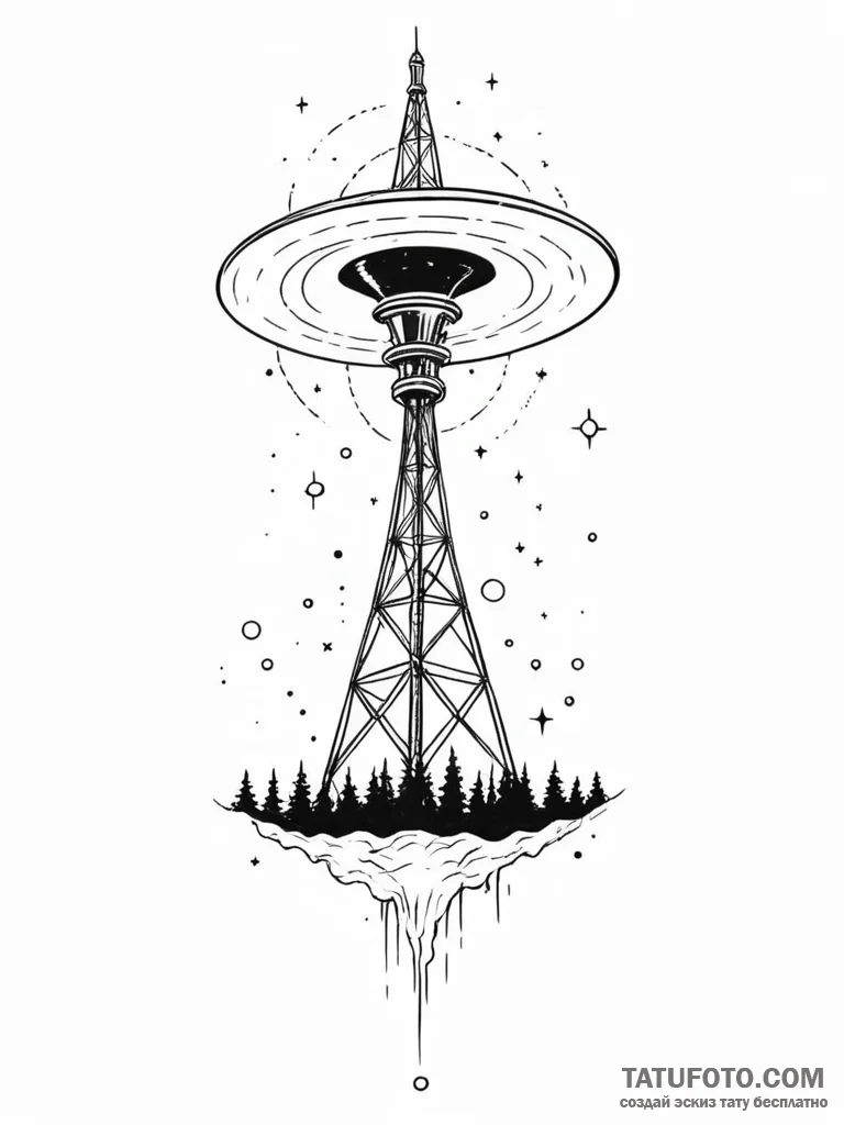 Tattoo sketch, uplink antenna, cosmic connect… — эскиз тату (№1752454578_0, 14.07.2025 00:56) — Tatufoto.com
