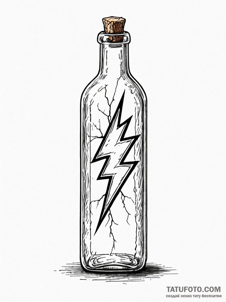Tattoo sketch, bottled lightning bolt, contai… — эскиз тату (№1752454663_0, 14.07.2025 00:57) — Tatufoto.com