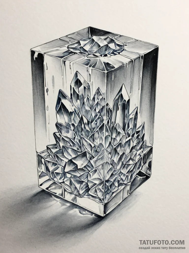 Tattoo sketch, ice-bound data crystal, a larg... - эскиз тату (№1752454747_0, 14.07.2025 00:59) — Tatufoto.com