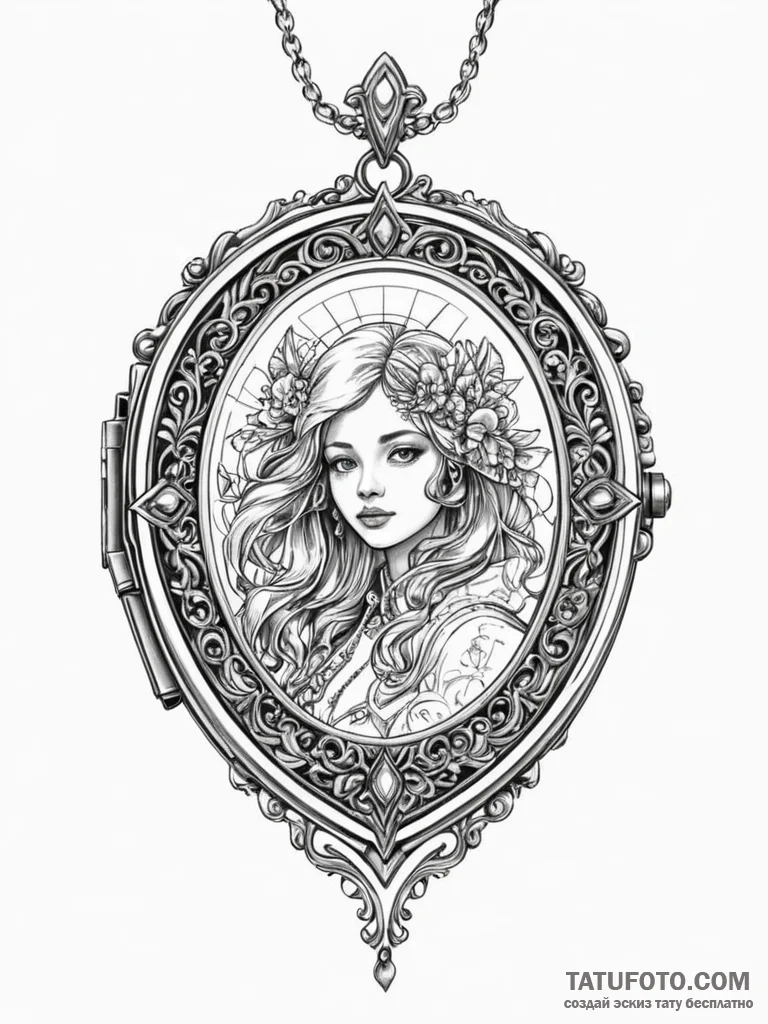 Tattoo sketch, keepsake locket, digital photo... - эскиз тату (№1752454913_0, 14.07.2025 01:01) — Tatufoto.com