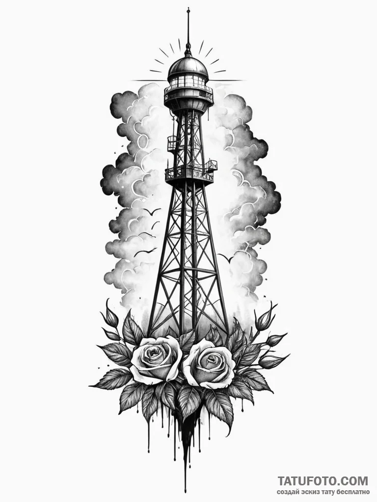 Tattoo sketch, isolated signal tower, a tall,... - эскиз тату (№1752454997_0, 14.07.2025 01:03) — Tatufoto.com