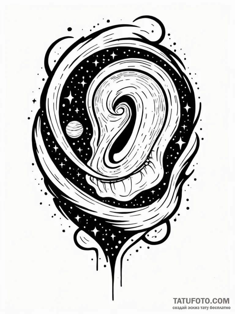 Tattoo sketch, yawning void, starlight embrac... - эскиз тату (№1752455165_0, 14.07.2025 01:06) — Tatufoto.com