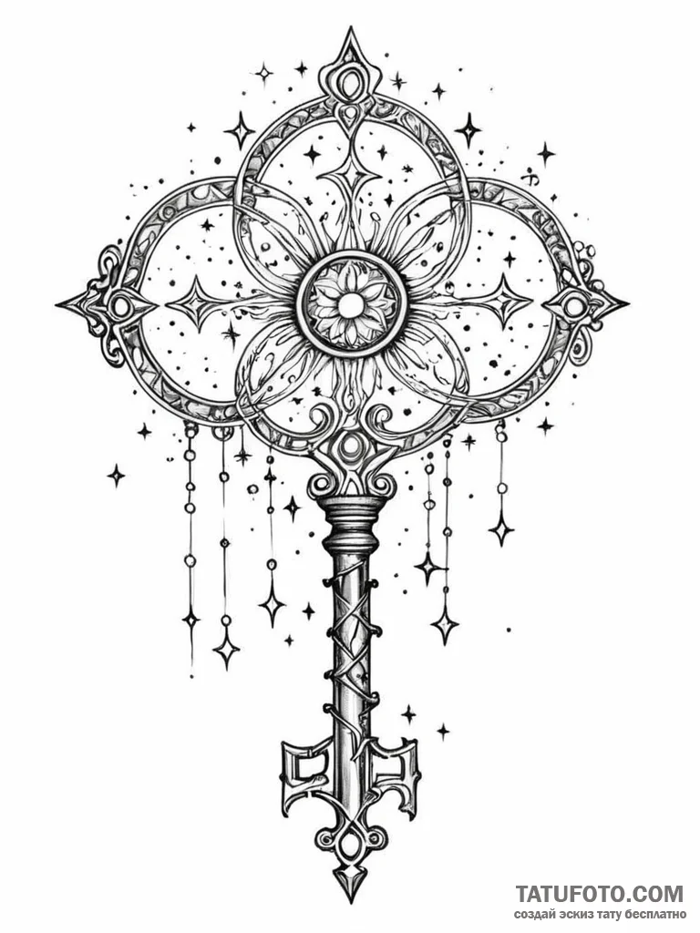 Tattoo sketch, key to the cosmos, an ornate,... - эскиз тату (№1752455251_0, 14.07.2025 01:07) — Tatufoto.com