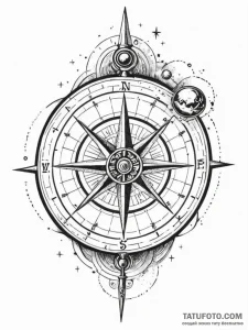 Tattoo sketch, mapmaker's cosmic compass, an... - эскиз тату (№1752455335_0, 14.07.2025 01:08) — Tatufoto.com