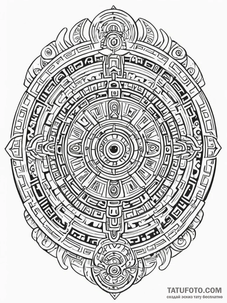 Tattoo sketch, aztec calendar stone reimagine... - эскиз тату (№1752455927_0, 14.07.2025 01:18) — Tatufoto.com
