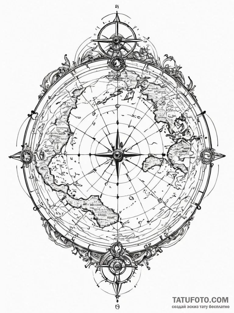 Tattoo sketch, yachtsman's map, data overlay,... - эскиз тату (№1752456011_0, 14.07.2025 01:20) — Tatufoto.com